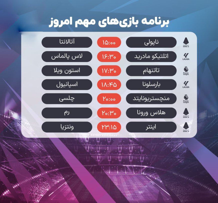 برنامه مهمترین دیدارهای فوتبال امروز