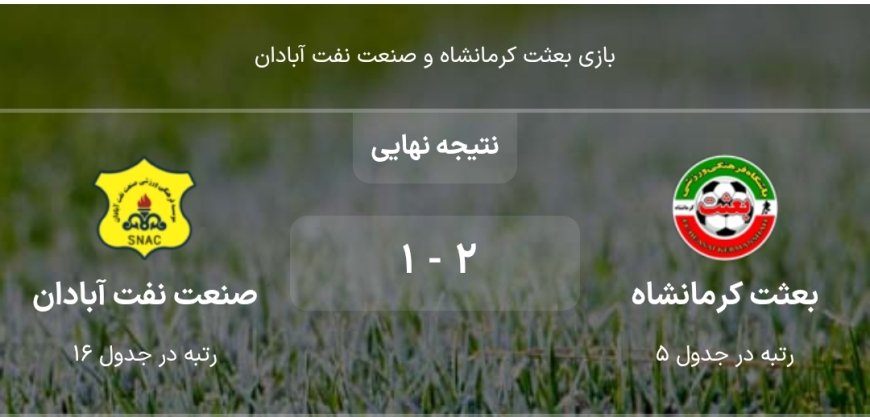 باخت تیم فوتبال صنعت نفت آبادان مقابل بعثت کرمانشاه